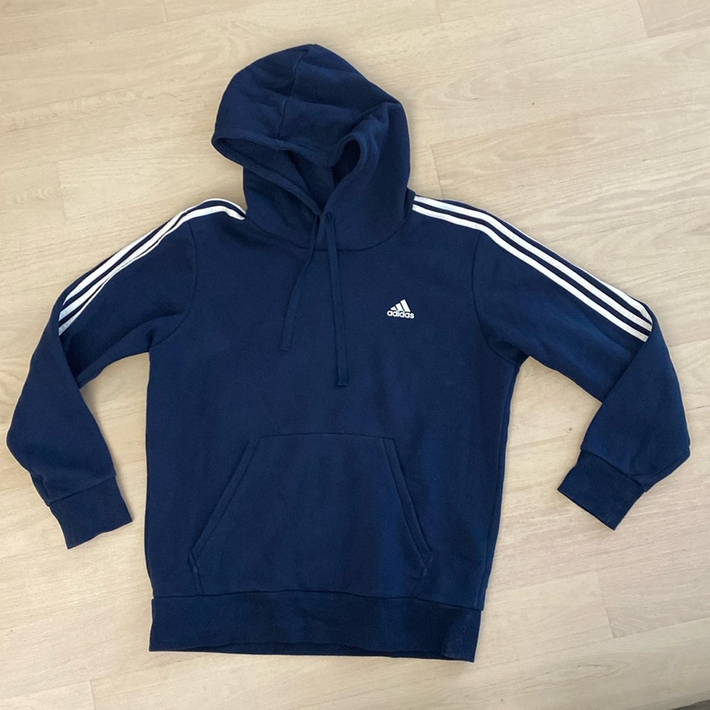 adidas Navy Blue Hoodie with White Stripes